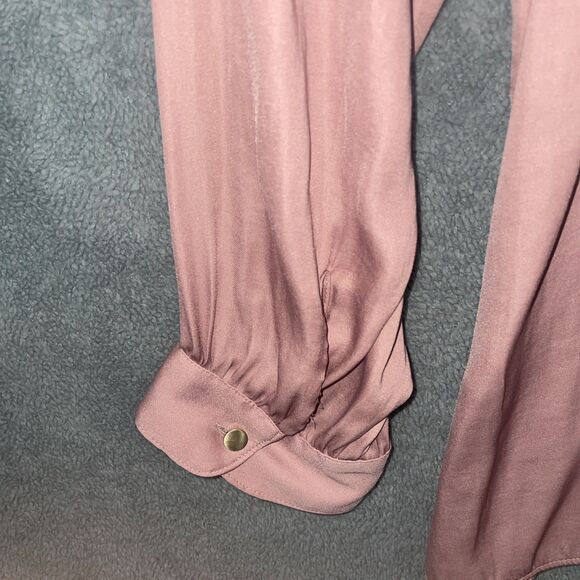 LOFT Plus Womens Top 22 Pink Blouse Ruffle Neck Career Office Flowy Semi Sheer - Picture 5 of 7
